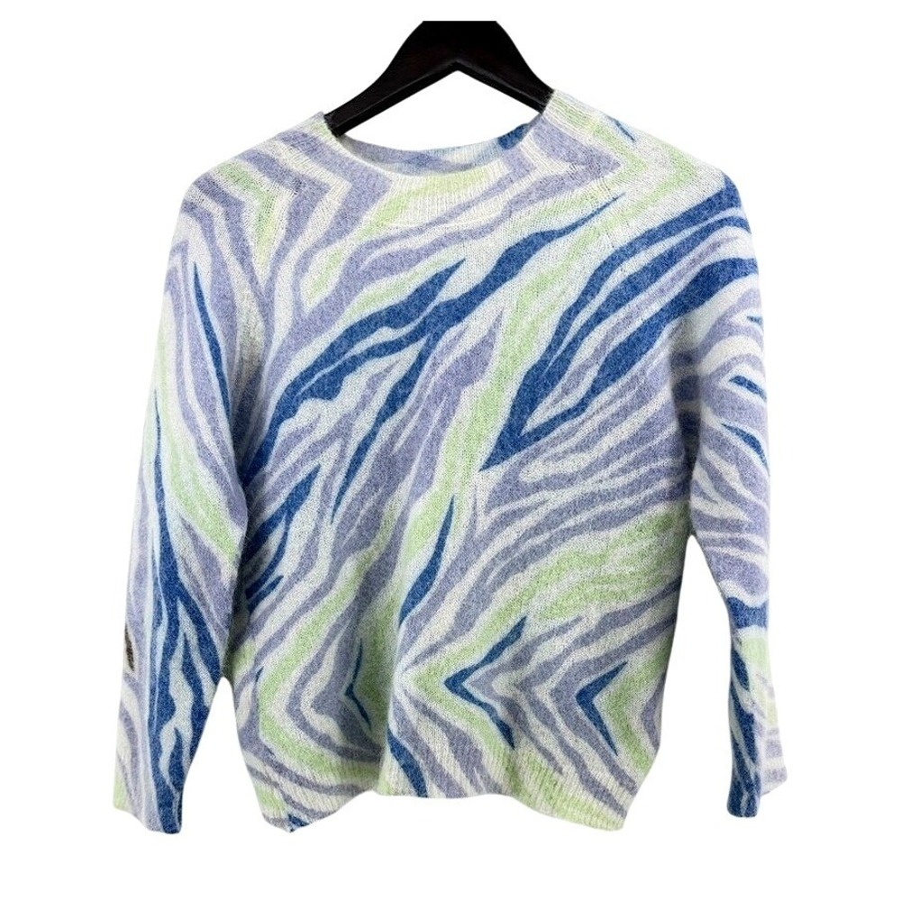 Bartolini Italy Mohair Alpaca Blue Green Zebra Abstract Knit Sweater M